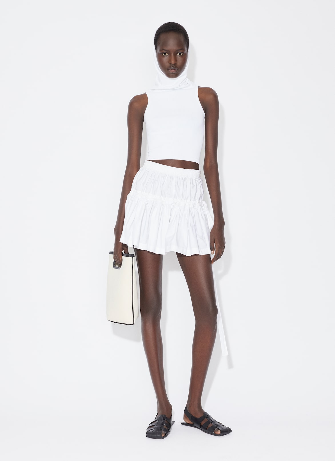 HOODED KNIT CROP TOP ALAÏA WHITE HOODED KNIT CROP TOP